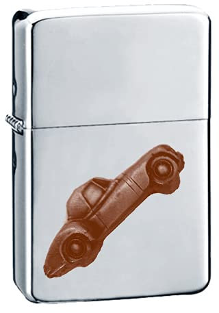 Klassisches britisches Auto Jupiter ref107 Kupfer-Effekt Design auf einem Flip-Top-Benzinfeuerzeug, winddicht, Silber nachfüllbar