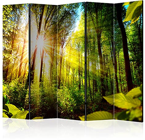 murando - Paravent Raumteiler Wald, 225x172 cm, 5-teilig, Wohnzimmer, Büro | Mobiler Sichtschutz, sofort einsatzbereit, Holzrahmen, ideal fürs Wohnzimmer oder Büro, geruchsneutral, lichtbeständig