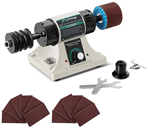 Flyrivergo Leather Burnishing Machine with 12pcs Sanding Sleeves Adjustable Speed Burnisher Leather Edge Polishing Grinding Kit Rosewood Grinding Head Sander Buffing Motor 110V