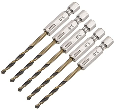 sourcing map 5 Pcs High Speed Steel Hex Shank Twist Drill Bit, 3mm Drilling Dia with 1/4 Inch Hex Shank 80mm Length