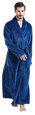 FashGudim Herren Bademäntel groß und groß in voller Länge Plüsch Fleece lange Robe Schal Kragen warm Winter Männer Bademantel