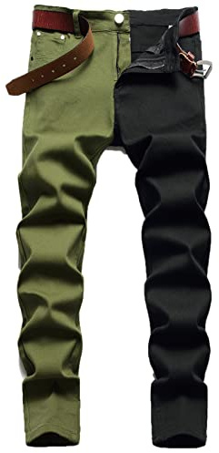 YAODAMAI Pantalon Homme Patchwork Bicolore Jean Micro-Stretch Coupe Slim