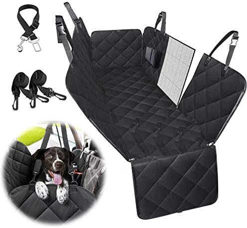 CALIYO Hundedecke Auto Rückbank(143.5×134CM), Autoschondecke Hund Rücksitz mit Seitenschutz und Sichtfenster, Wasserdicht & Kratzfest - Universal hundematte Auto (Schwarz)