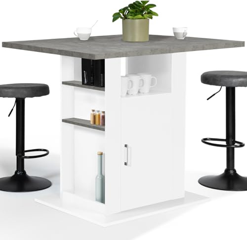 IDMarket - Ilot Central UGO 110 cm avec rangements Blanc et béton