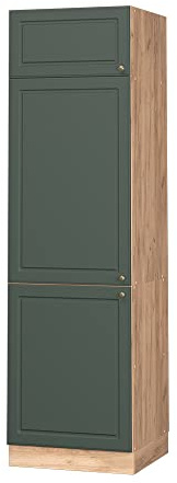 Vicco Kühlumbauschrank Fame-Line, Grün-Gold Landhaus, 60 cm | MDF-Front · ✓ Kühlschranknische · Höhenverstellbare Füße · Metallgriffe · Soft-Close