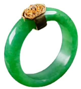 yigedan Anello di giada naturale donna felicità liscio verde nastro anello corona oro