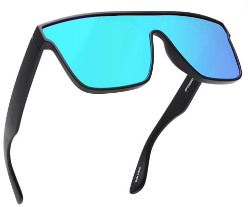 GLINDAR Riciclato Polarizzato Occhiali da Sole Grande Moda Quadrato Piano Superiore Scudo Sfumature UV400 per Uomo Donna Nero/Blu Specchio