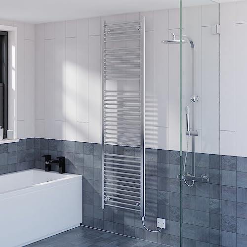 Warmehaus Prefilled Electric Straight Heated Towel Rail Radiator for Bathroom Kitchen Chrome 1800x500mm - 800W