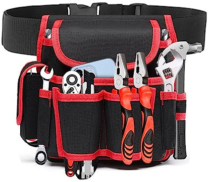 Werkzeugtasche Elektriker Wasserdichte Werkzeugtasche Profi, Universal-Tasche für Werkzeug und Zubehör, Werkzeuggürtel für Gartenwerkzeug,verschiedene Fächer und Taschen（Rot）