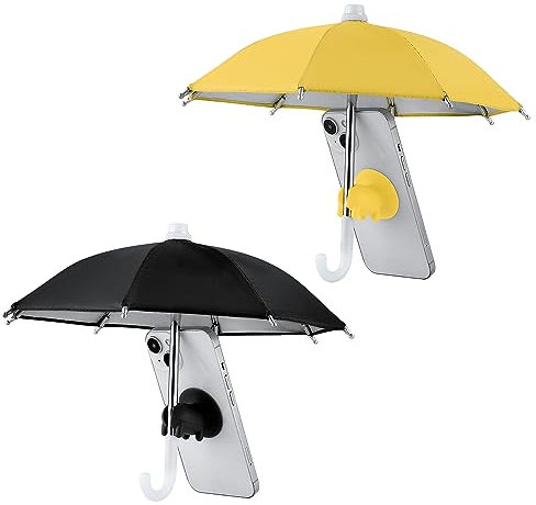 NQEUEPN 2pcs Cell Phone Umbrella, Glare Blocking Phone Shade with Suction Cup Multifunctional Phone Umbrella with Cute Piggy Sucker Sun Shade for Phone (Black, Yellow)