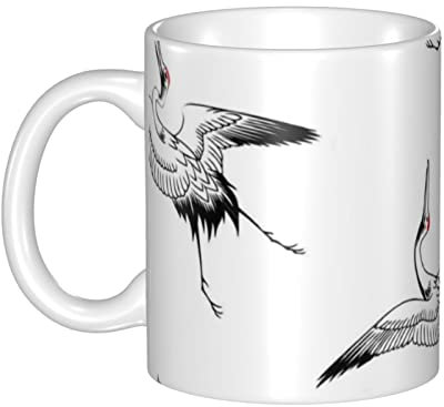 RFSHOP Taza de cerámica, taza de café de grulla japonesa, taza de té de cerámica divertida para oficina en casa - 330 ml