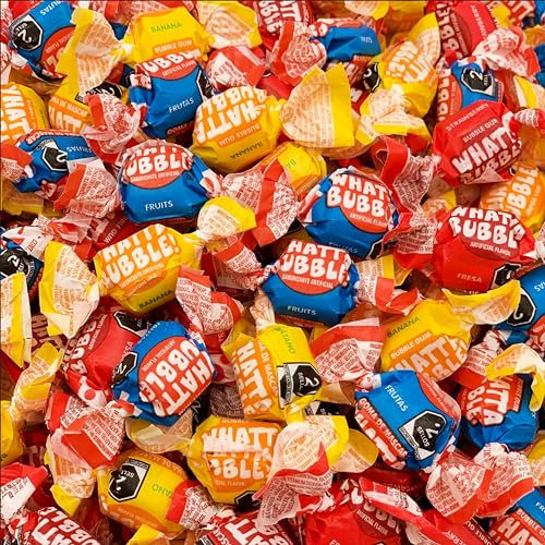 Whatta Bubble Gum Pack | 1 Pound Bag | Individually Wrapped Chewing Gum | Assorted Fruit Bubblegum | Banana, Strawberry & Fruit Mix (Approx. 110 Pieces)