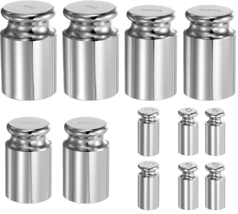 QUARKZMAN Juego de 12 Pesas de Calibración de 5g 10g 200g 500g 1kg de Precisión M1 de Acero Cromado para Balanzas Digitales