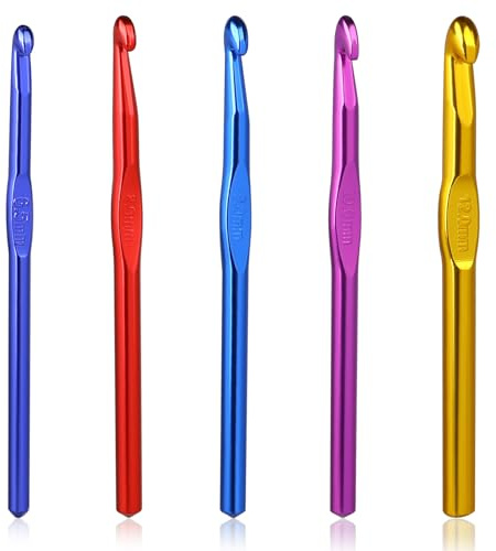 5 Pcs Crochet Hook Set 6.5m/8mm/9mm/10mm/12mm Large Size Ergonomic Handle Aluminum Knitting Needles Craft Weave Yarn Set Colorful Aluminum Crochet Hook Set