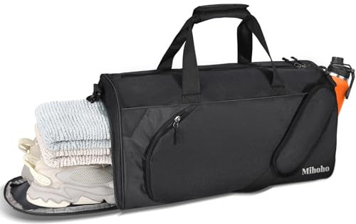 Sporttasche & Reisetasche für Damen und Herren - mit Schuhfach & Nassfach,Gym Bag, wasserdichte Übernachtungstasche, Gepäcktasche für Schwimmen, Gym Bag groß, Basketball, Fußball (schwarz)