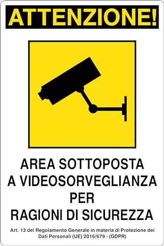 GLOBAL CARTELLO IN LAMIERA SCATOLATA RETTANGOLO 60X40 cm - AREA SOTTOPOSTA A VIDEOSORVEGLIANZA PER RAGIONI DI SICUREZZA - SEGNALE CATARIFRAGENTE (Classe 1)