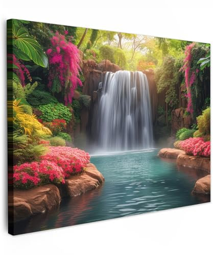 MuchoWow© Impression sur Toile Peinture 70x50 cm Tableau Mural Decoration Salon Reproductions de Tableaux Murale Moderne Cascade - Nature - Plantes - Jungle - Eau