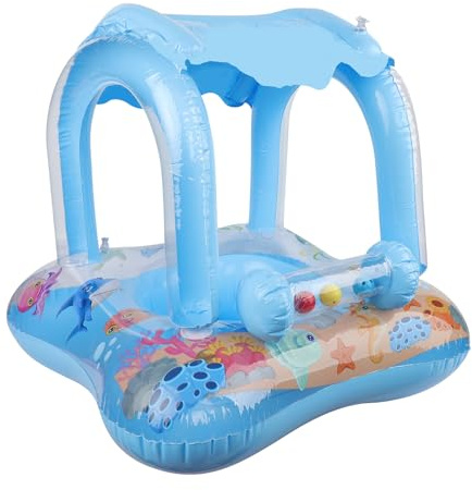 Baby Swimming Float Inflatable Baby Pool Float with Sun Protection Canopy Sunshade Infants Toddlers Floaties Inflatable Ride-ons Float Seat Boat Summer Party Decor for 1-4 Yrs