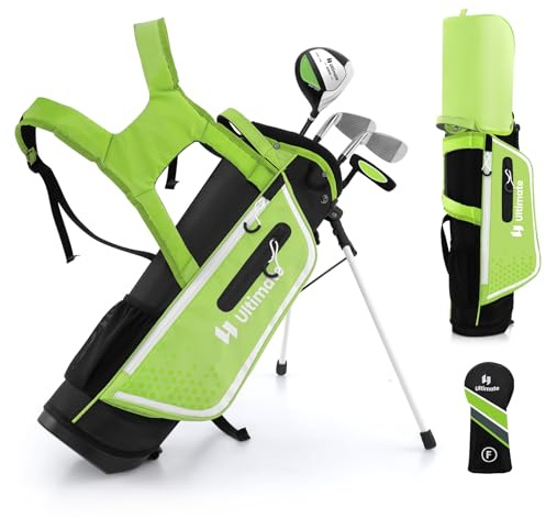 GOPLUS Clubs de Golf pour Enfants, Fairway #3, Fers #7, Fer #S et Putter, Sac Trépied avec Capuche Anti-Pluie, pour Garçons et Filles âgés de 5-7/8-10/11-13 Ans(Vert,5-7 Ans)