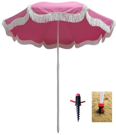 Fransen Strand Sonnenschirm, Boho Sonnenschirm Mit Fransen ,Gartenschirm mit Fransen,Mit Tasche Tischschirm,UV-Schutz50+,Strandschirm mit Fransen Balkonschirm Schirm ( Color : B , Size : 200*240cm/6.5