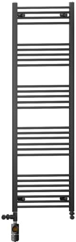 600mm Wide Matt Black Electric Dual Fuel Bathroom Towel Rail Radiator Heater With AF Thermostatic Electric Dual Fuel Element UK (600 x 1600 mm)