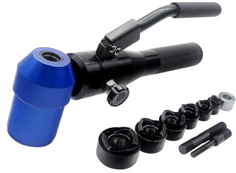 GEJLELDS Hydraulic Hole Punch, Manual Hydraulic Punching Tool, Knockout Hydraulic Hole Punch Driver Kit, Portable Sheet Metal Trencher with 6 Dies,Blue