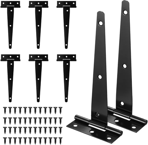 8 PCS T-Strap Hinges, Heavy Duty Gate Hinges, Metal Tee Hinges with Screws for Windows, Fence, Sheds, Barn Gates Supplies (T-Shaped)