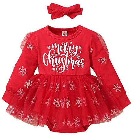 Strampler Weiß Zum Bemalen Neugeborenen Mädchen Kleinkind Mädchen Langarm Weihnachten Brief Drucke Strampler Neugeborenen Schneeflocke Tüll Bodys Kleid Stirnbänder Outfits Kleinkind Mädchen Langarm W