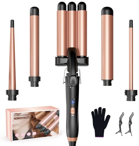 BESTOPE MIX Ferro arricciacapelli Onde per capelli [5 in 1] arricciacapelli a temperatura regolabile, in ceramica ondulatore per capelli riscaldamento rapido pinze arricciatrici 3 fusti con barre