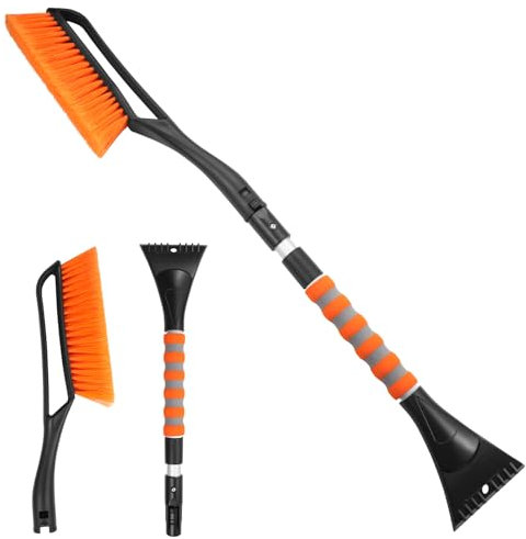2 in 1 Eiskratzer Auto mit Besen, Eiskratzer mit Eisbrecher Funktion,Schneeräumbürste mit Schaumstoffgriff für LKW SUV Windschutzscheibe