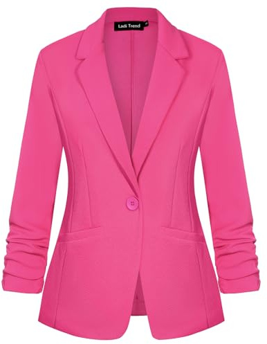 LADI TREND Blazer Casual para Mujer Traje Chaqueta con Un Botón Blazers Solapa con Muescas Ropa de Trabajo Elegante Manga Fruncida 3/4 Clásico Formal, M