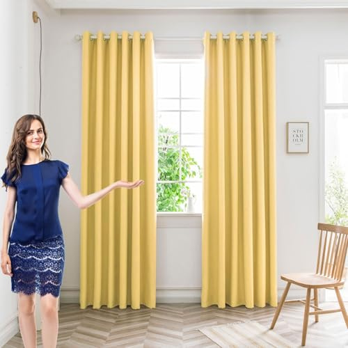 GAIFNAG Verdunkelung Fenstervorhang Gardinen Vorhänge 100 x 100 cm Wohnzimmer Lärmschutz/Kälteschutz Warm Thermovorhang mit Ösen für Fenster, Zuhause, Terrasse, Gelb