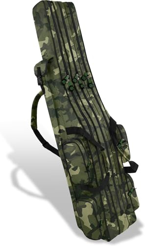 normani Fishing Sports Rutentasche Anglertasche 160 cm Länge mit 3 Kammern bis 6 Ruten für Angelruten, Kescher und Rutenhalter