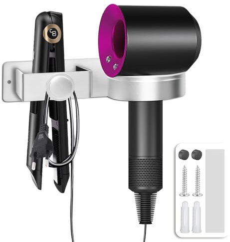 Yichalodge Porta Phon e Piastra Bagno da Muro Alluminio Porta Asciugacapelli Autoadesivo per Bagno, Barbiere, Hotel, Argento