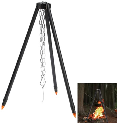 Treppiede da campeggio per cucinare all'aperto - Porta treppiede per carichi pesanti con catena per cucinare al fuoco | Griglia per treppiede per gite in famiglia, feste con gli amici, campeggio, picn