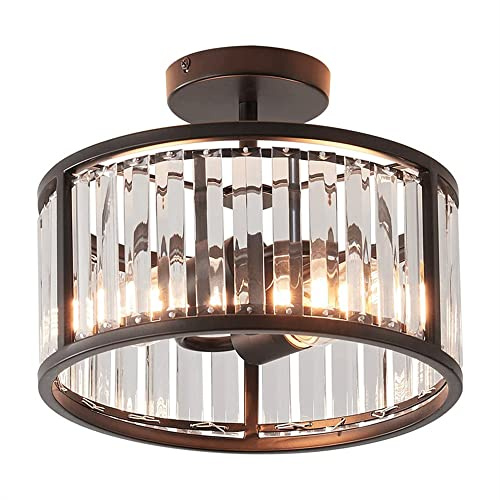 Moderna lámpara de techo de cristal de granja con 2 luces, color negro, semiempotrada, iluminación colgante para dormitorio, sala de estar y pasillo, decoración E26 cerca del techo