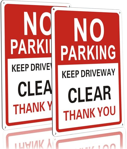 2 Pack No Parking Signs Outdoor, Keep Driveway Clear Sign, 300mm x 200mm Large Reflective Aluminium Metal Warning Safety Signs for Gate Yard Weatherproof Pre-Drilled Holes Easy Mounting Red