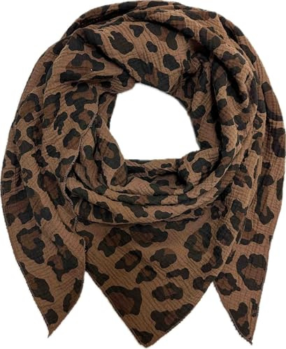 XL DreieckStrickschal Leopard Frühling Schal 100% Baumwolle Made in Italy Fashion Tuch Dreieckschal Stola Herbst Frühling Tuch Leo