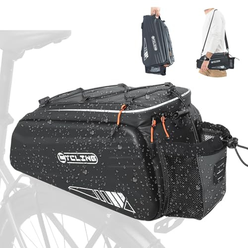 NDakter Bike Bags, 10L Bicycle Pannier Bag for Cycle Rear Rack Waterproof 3 in 1 Ebikes Trunk Bag, Reflective Electric Bike Saddle Panniers Bag with Shoulder Strap (10L EVA Hard Shell Waterproof)