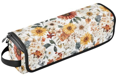 Fall Flowers Sunflower White 2 in 1 Hair Tools Organizer with Heat Resistant Pad Portable Travel Carrying Case for Flat Irons, Straighteners, Curling Irons Trave Case for Women