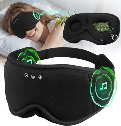 LC-dolida Bambou Masque de Sommeil Écouteur Bluetooth 5.4, 3D Masque de Nuit en Coton Bambou | Écouteurs de Sommeil Zero et 100% Blackout pour les Dormeurs Latéraux, les Voyages | Machine Lavable