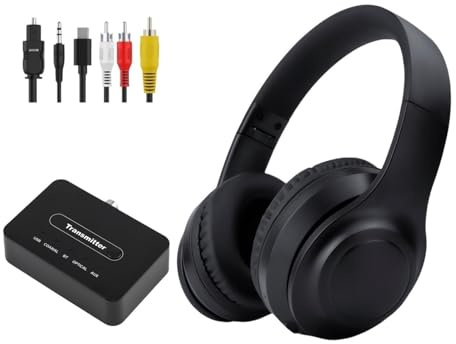 Kabellose TV-Kopfhörer mit Sender, Geräuschunterdrückung Kabellose TV-Kopfhörer für Senioren, HD-Stereo-Sound Bluetooth-Fernseh-Headset, Keine Audioverzögerung, 30 Stunden Spielzeit, Plug-and-Play
