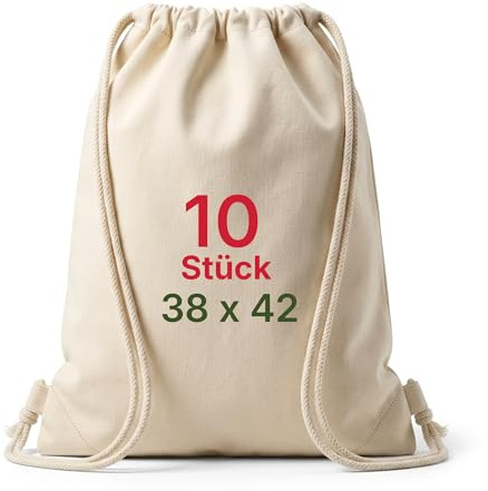 LEATEX Baumwoll Turnbeutel 38×42 cm – Kordelzugbeutel aus 100% Baumwolle 145 g/m², OEKO-TEX zertifiziert – Sportbeutel zum Bemalen & Bedrucken – 5/10/25er Pack für Schule, Sport & Freizeit