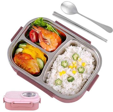 Genérico De Acero Inoxidable Para Niños - Contenedor De Comida De 3 Compartimentos - Caja De Alimentos Para Almuerzo | Para Escuela Oficina Niños Estudiantes Camioneros Senderismo Picnics