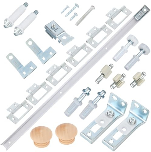 Bifold Door Repair Kit, 48in/122cm Stainless Steel Closet Pocket Sliding Folding Door Hardware Track Kit Bi fold Barn Doors Repair Set for Bedroom Kitchen Bathroom