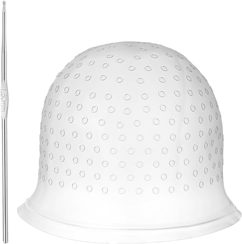 Sibba Silicone Hair Coloring Highlighting Cap with Crochet Hook Reusable Poked Hole Highlight Pull Through Caps Dye Tipping Frosting Cap for Women Men Dyeing Staining Hairdressing Hair Salon Tools
