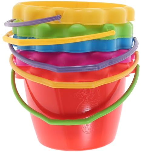 Mikinona Set 5 Pezzi Secchielli da Spiaggia in Plastica Leggera Giocattoli da Sabbia Portatili per Strumenti Manuali per Giochi All’Aperto in Spiaggia e Giardino Colore Colore Casuale