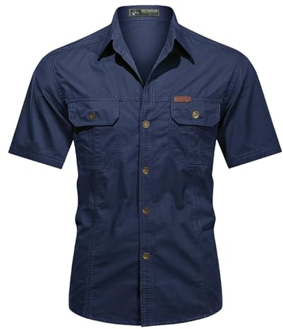 Misfuso Chemises Homme Manches Courtes Randonnée Cowboy Extérieur | Coton Col Classique Tenue Tactique Usage Extérieur Travail Look Safari Uni et Décontracté