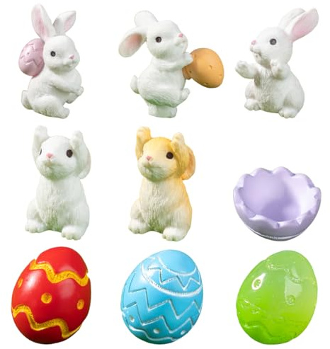 HAGNA 9 Pezzi Coniglietto Pasquale Mini Ornamento Coniglio Miniature, Per Pasqua Fiabesco Micro Ornamento Paesaggio Per Feste Di Compleanno Statuette Cupcake Decorazioni (B)