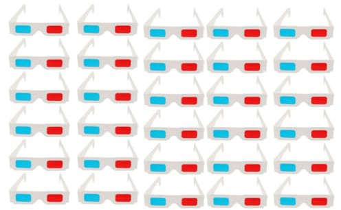 Occhiali 3D in Carta Bianca, 30 Pezzi, Usa e Getta per Cinema | Leggeri e Portatili, Stile Anaglifo Rosso e Blu, per Adulti e Ragazzo Ragazza, Esperienza Visiva Spettacolare
